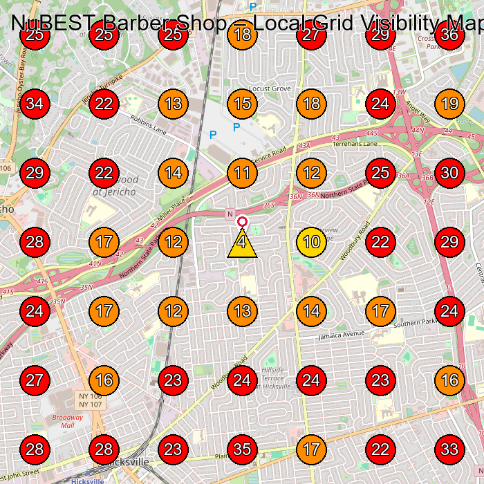 NuBEST Barber Shop GeoGrid visibility map for Barber Shop in Hicksville